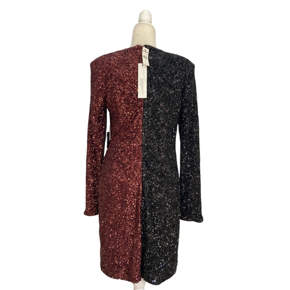 NWT Express Sequin Color Block Faux Wrap Mini Dress Espresso Black - Picture 7 of 15